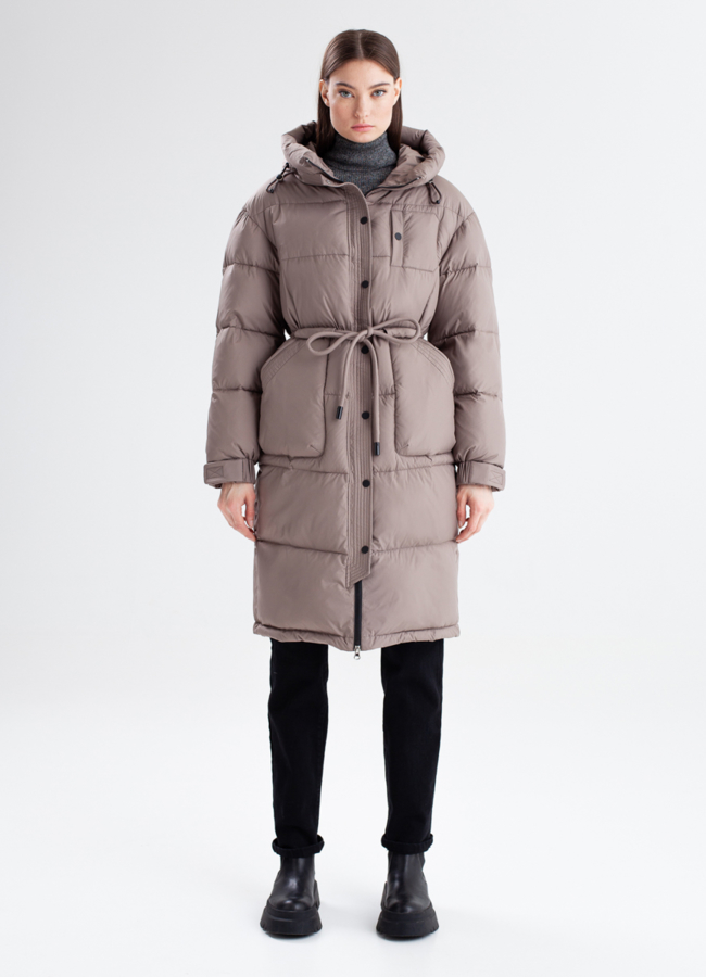 Женский пуховик с капюшоном модель № 23339 меха малина