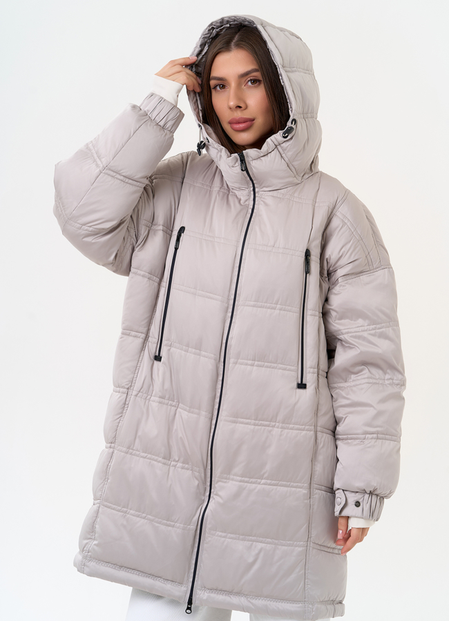 Женский светлый пуховик с капюшоном модель № 31585 меха малина Женский светлый пуховик с капюшоном модель № 31585 меха малина