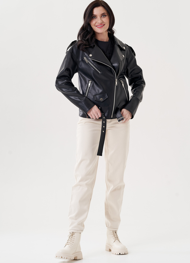 Женская куртка - косуха из эко кожи модель № 24446 меха малина