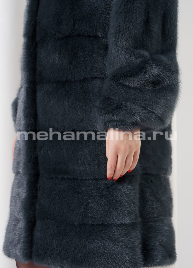 Норковая шуба поперечная с капюшоном модель № S-764 универмаг малина