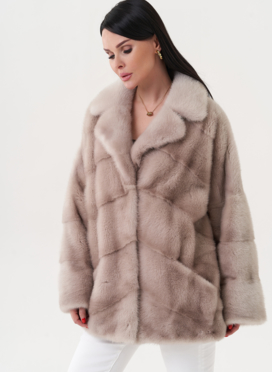 Укороченная шуба из меха норки с английским воротником