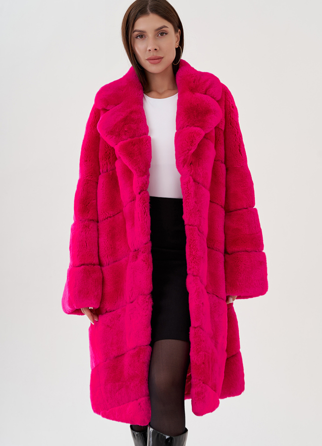 Удлиненная женская шуба из кролика в цвете фуксия модель № 81858 универмаг малина