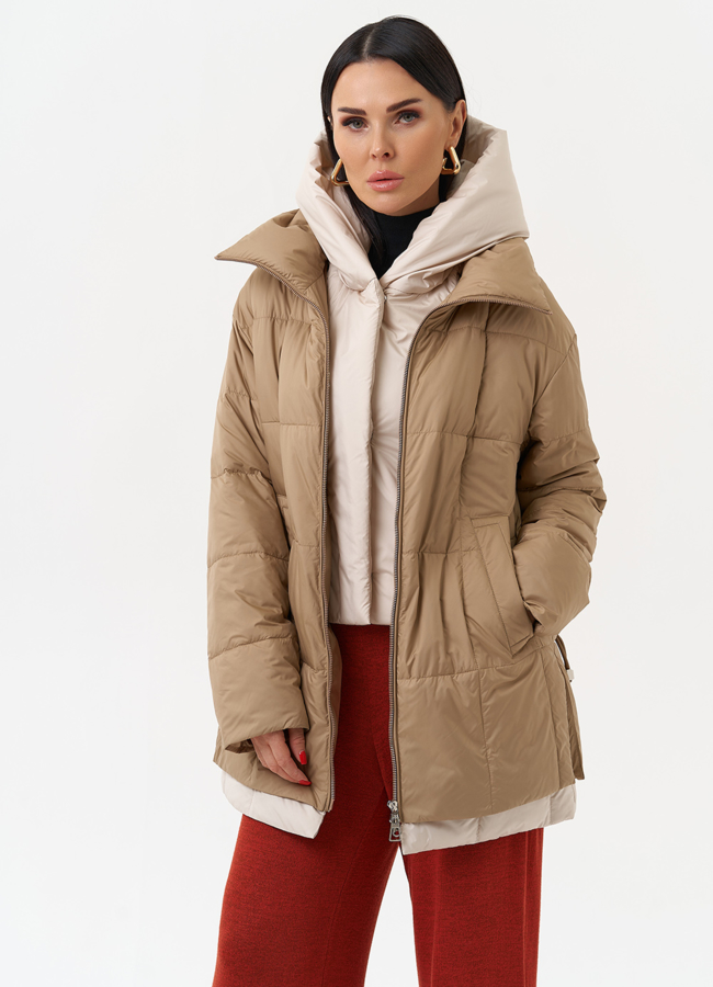 Женская куртка со съемным капюшоном модель № 29939 меха малина