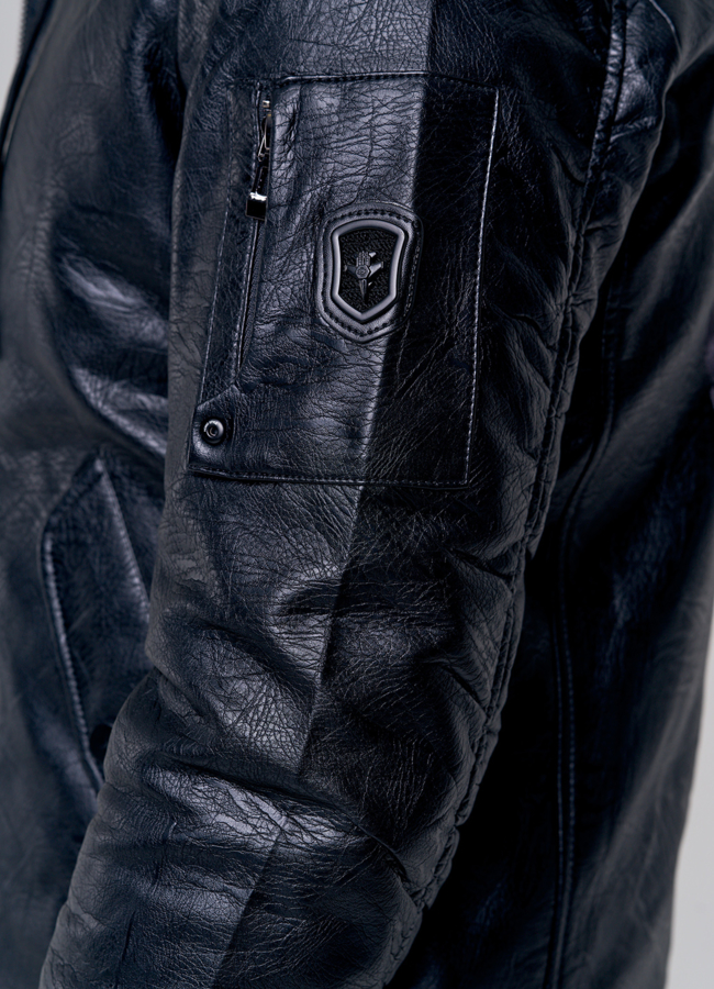 Мужская куртка из эко кожи с капюшоном модель № 1300 универмаг малина