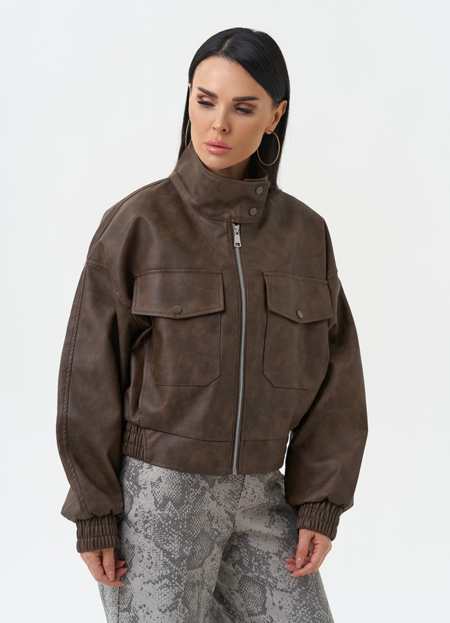 Куртка бомбер из эко кожи с воротником стойкой модель № 30378 универмаг малина