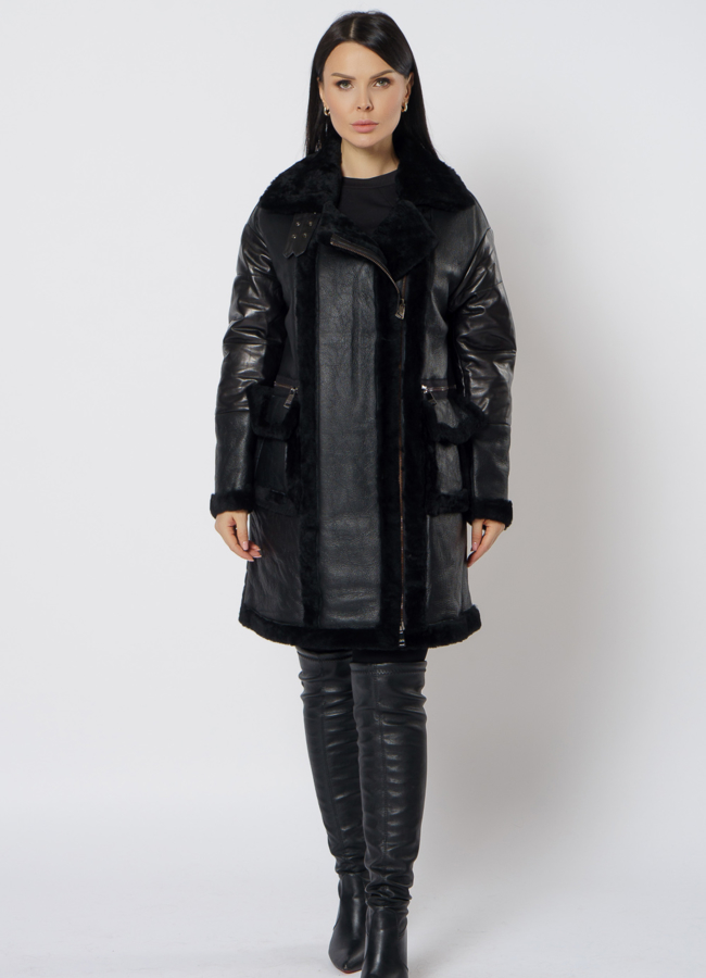 фото Пуховик из натуральной кожи с мехом модель № 21790