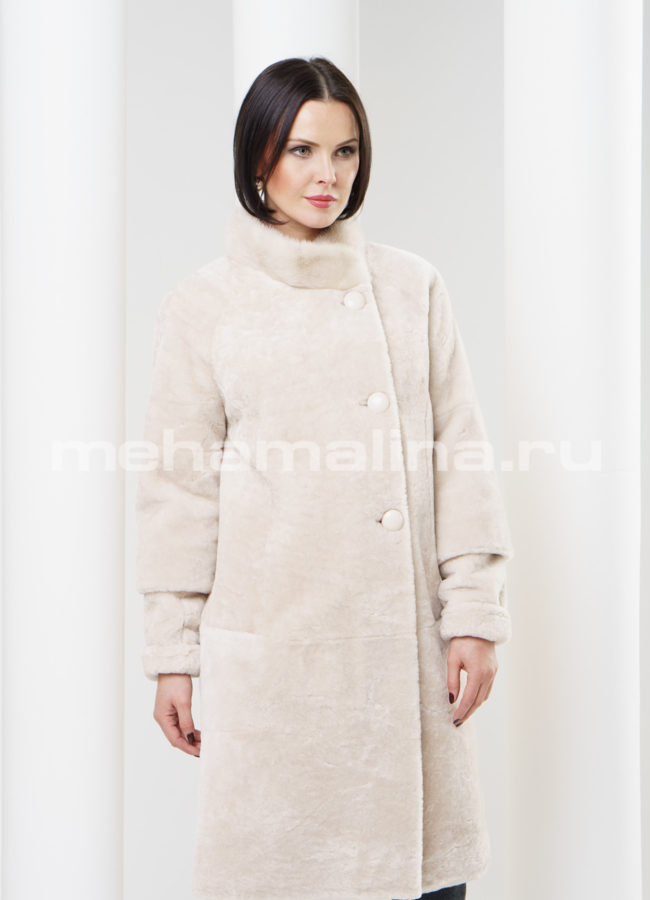 Шуба астраган, отделка норка модель № S-328 меха малина