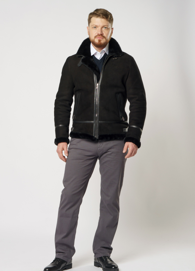 фото Черная дубленка на молнии модель № 3342