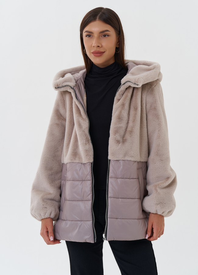 Комбинированный пуховик с капюшоном модель № 27653 в рассрочку