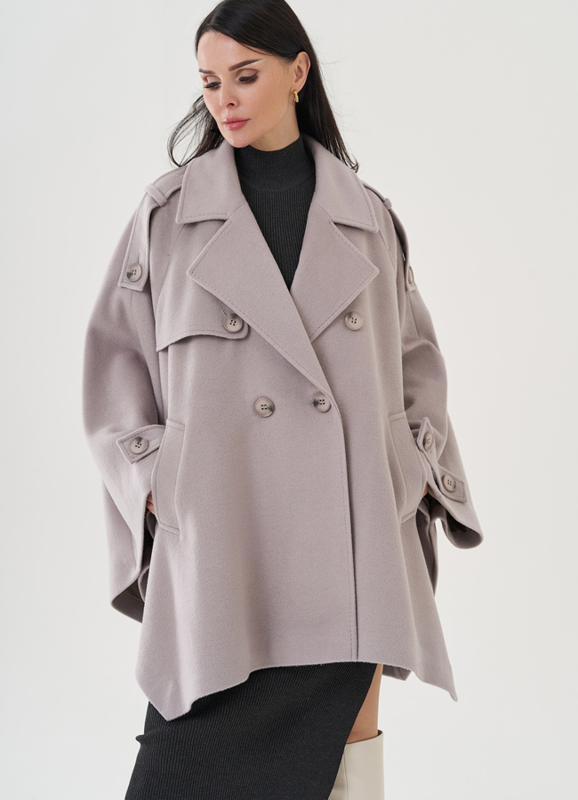 Полупальто женское с английским воротником модель № 24688 меха малина