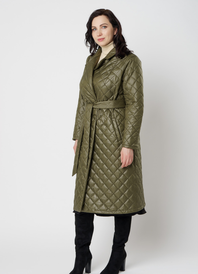 Женское демиезонное пальто зеленого цвета модель № 46 в кредит