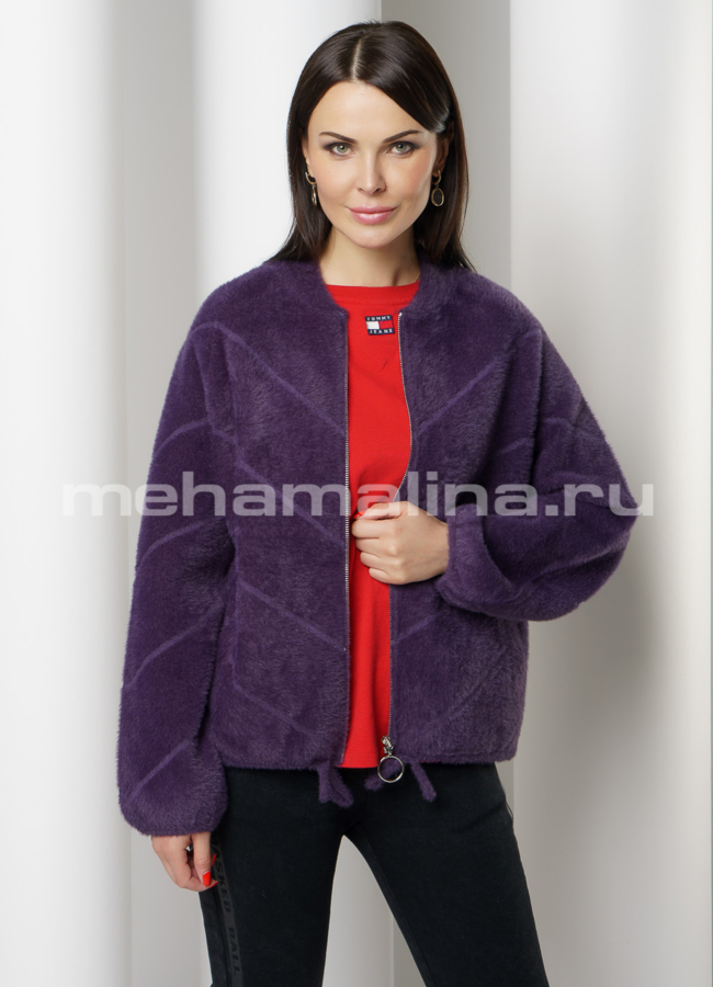 Укороченное пальто на молнии из микроворса модель № 1920 универмаг малина