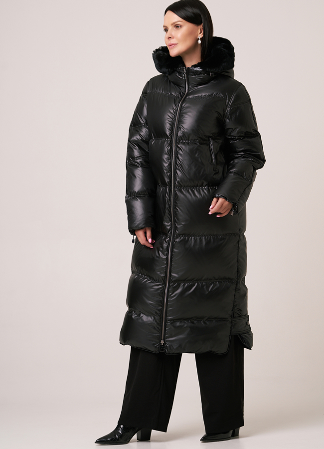 Двусторонний пуховик DiegoM черного цвета с отделкой из кролика  модель № Diego-M 818 универмаг малина