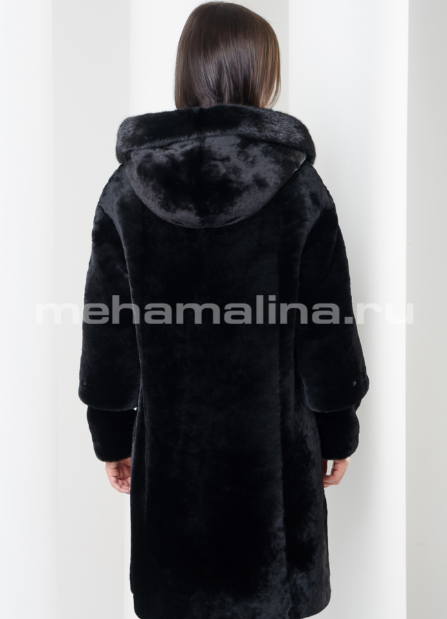 Шуба из мутона черного цвета модель № S-427 в кредит Шуба из мутона черного цвета модель № S-427 в кредит