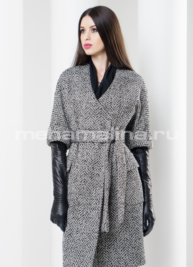 Пальто прямое модель № BP-42 меха малина