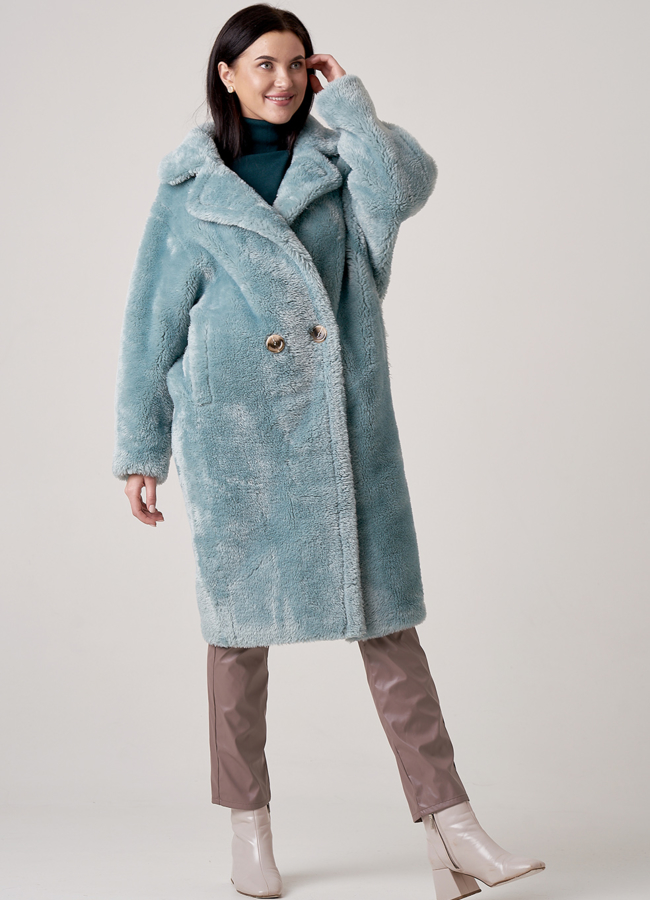 Пальто из эко меха с английским воротником  модель № 8257 меха малина