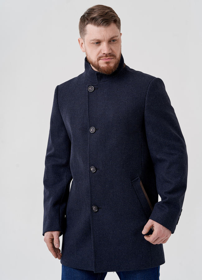 Мужское пальто в темно-синем цвете  модель № 24412 меха малина