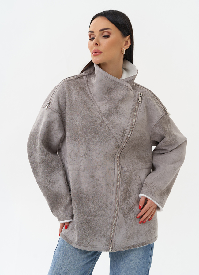 Женская дубленка из эко замши  модель № 29983 универмаг малина