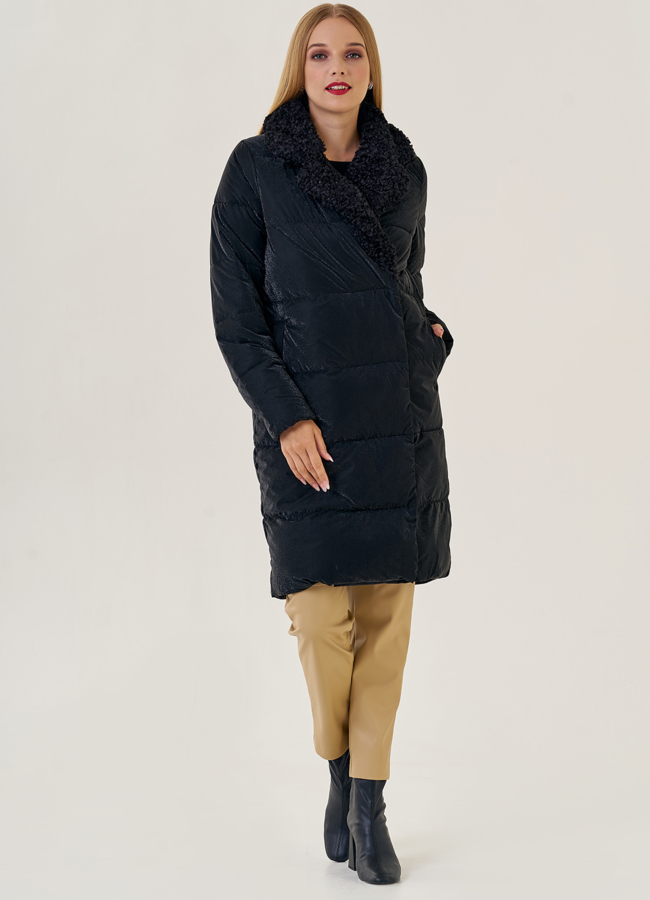 Женский пуховик с английским воротником  модель № 23206 меха малина