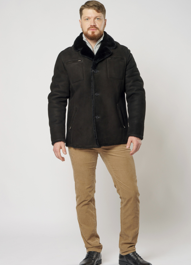 фото Мужская дубленка на пуговицах, цвет черный модель № DM-123