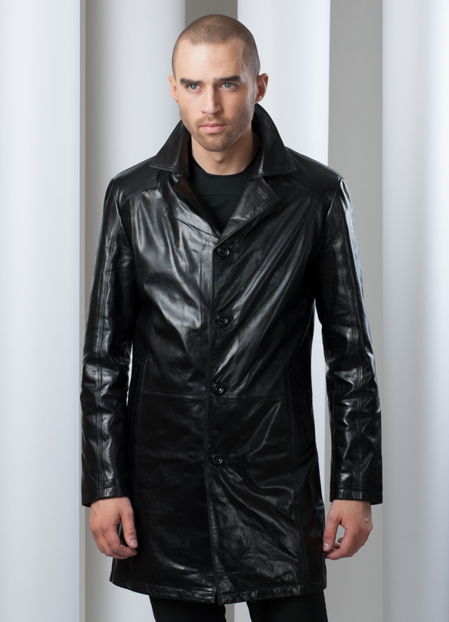 Кожаный френч с английским воротником модель № KP-20 в кредит