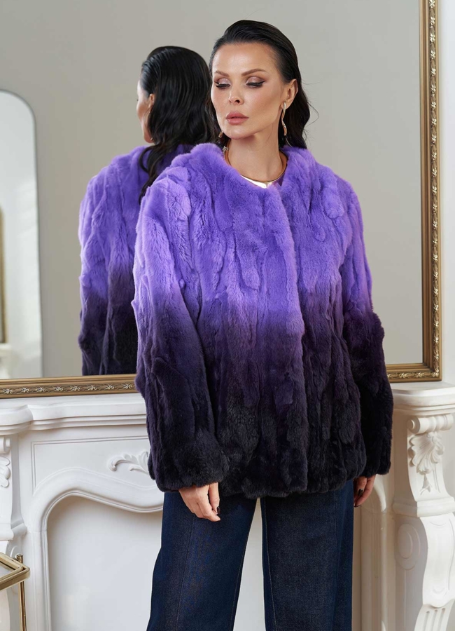 Шуба из меха кролика с градиентом модель № 28152 меха малина