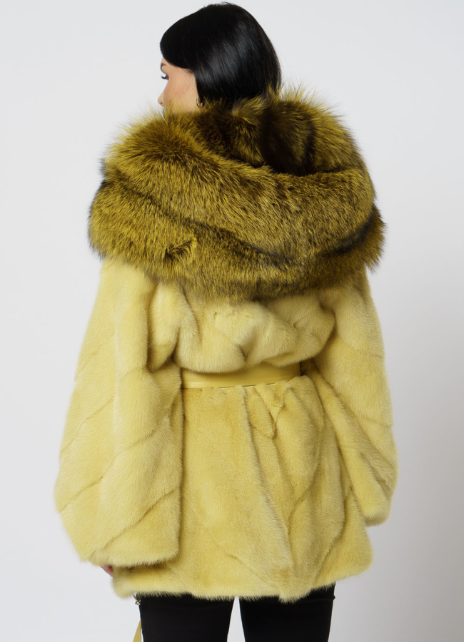 Желтая шуба из норки модель № 1214 в кредит