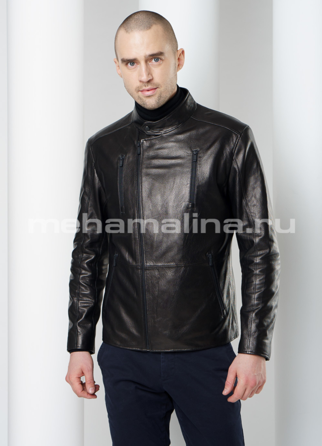 Кожаная куртка модель № KP-211 меха малина