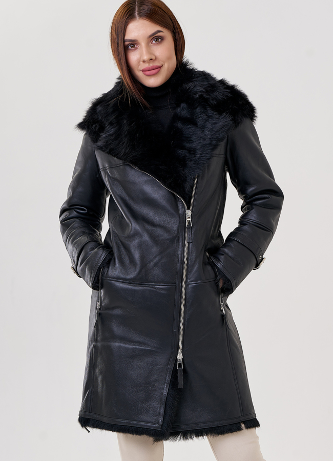 Натуральная дубленка на тоскане модель № 21845 меха малина