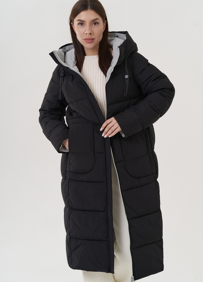 Женский двусторонний пуховик с капюшоном  модель № 25385 меха малина