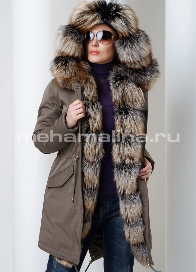 Парка с капюшоном модель № П-141 меха малина