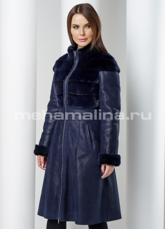фото Дубленка синего цвета модель № D-187
