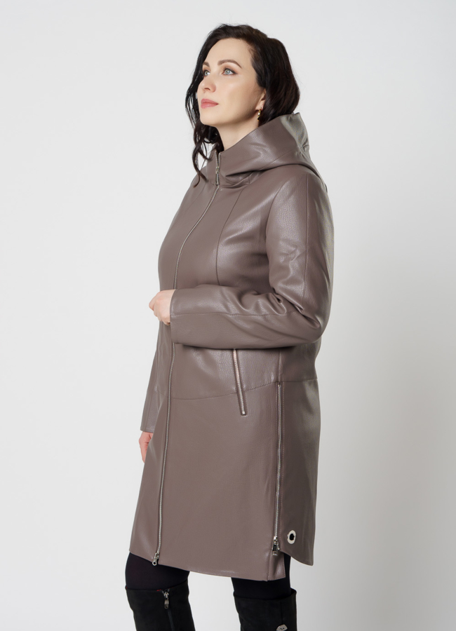 Полупальто женское из эко кожи бежевого цвета модель № 20536 в рассрочку