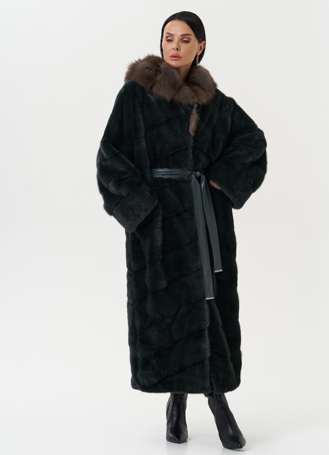 Женская норковая шуба с капюшоном из куницы модель № 27849 в рассрочку