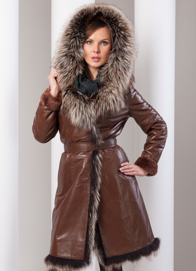 Дубленка модель № D-59 меха малина