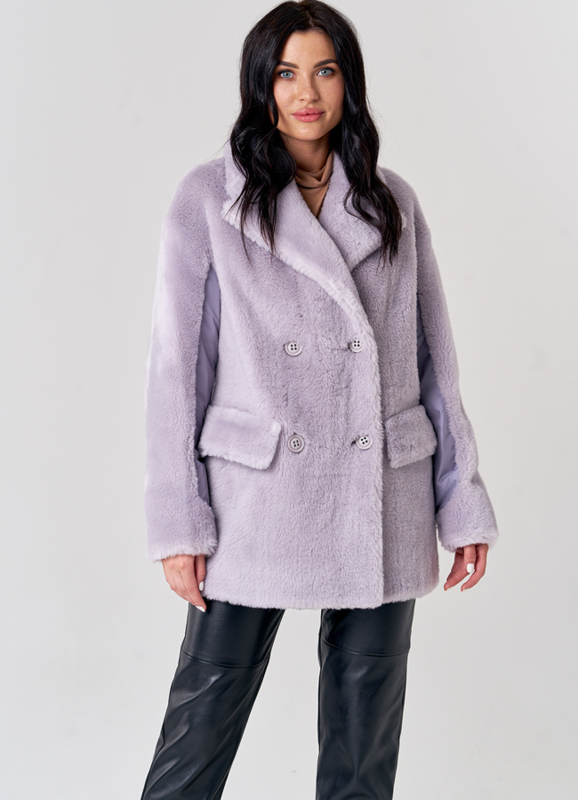 Женский комбинированный пуховик  модель № 21557 меха малина