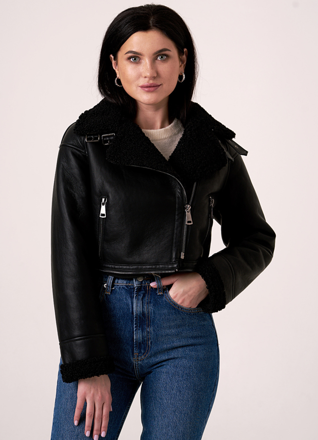 фото Дубленка трансформер черная на молнии  модель № 2010-2