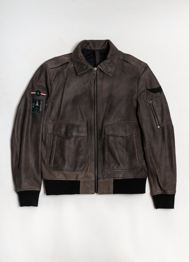 Куртка кожаная коричневого цвета модель № 21347 меха малина