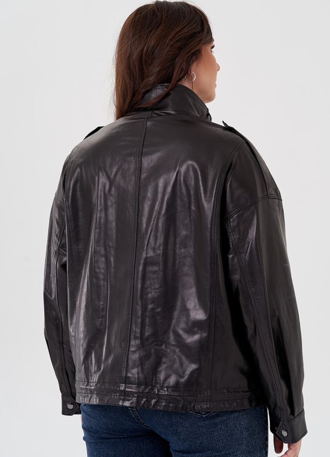 фото Куртка из натуральной кожи черного цвета модель № 24096 фото Куртка из натуральной кожи черного цвета модель № 24096