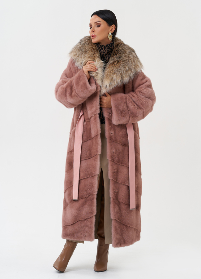 Норковая шуба с капюшоном из меха рыси модель № 28127 универмаг малина