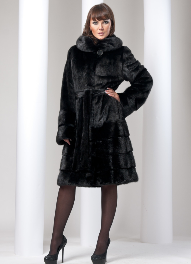 фото Шуба норка черная с капюшоном модель № S-32