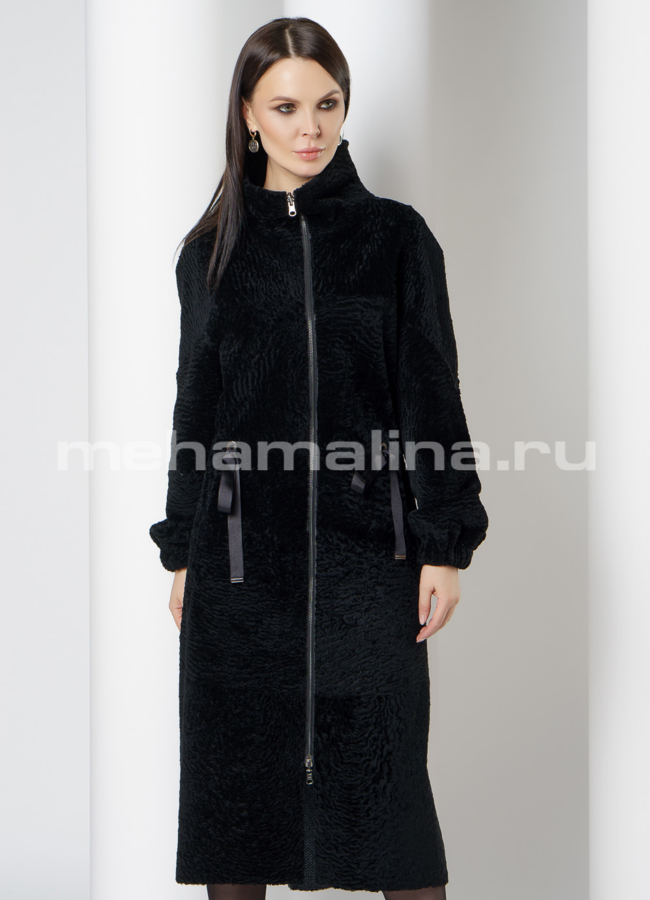 Дубленка черного цвета на молнии с воротником стойка  модель № 7879 универмаг малина