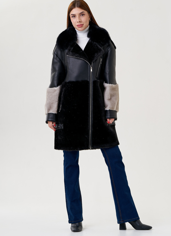 Комбинированная дубленка из искусственной кожи модель № 79313 универмаг малина