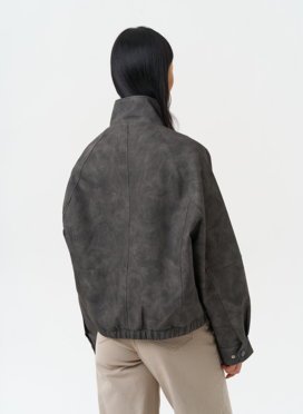 Куртка бомбер из эко кожи с воротником стойкой