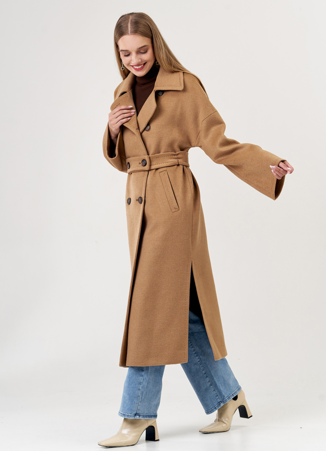 Двубортное женское пальто в длине макси модель № 21347 в кредит