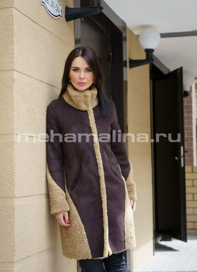 Дубленка эко с воротником на кнопках модель № 282 в кредит