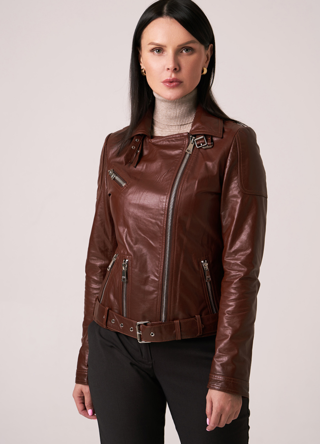 Куртка из кожи коричневого цвета модель № 10620 универмаг малина