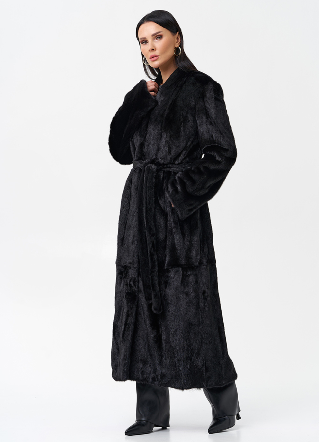 Длинная черная шуба из норки модель № 29092 универмаг малина