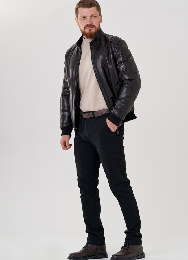 фото Куртка мужская черного цвета из натуральной кожи модель № 22305