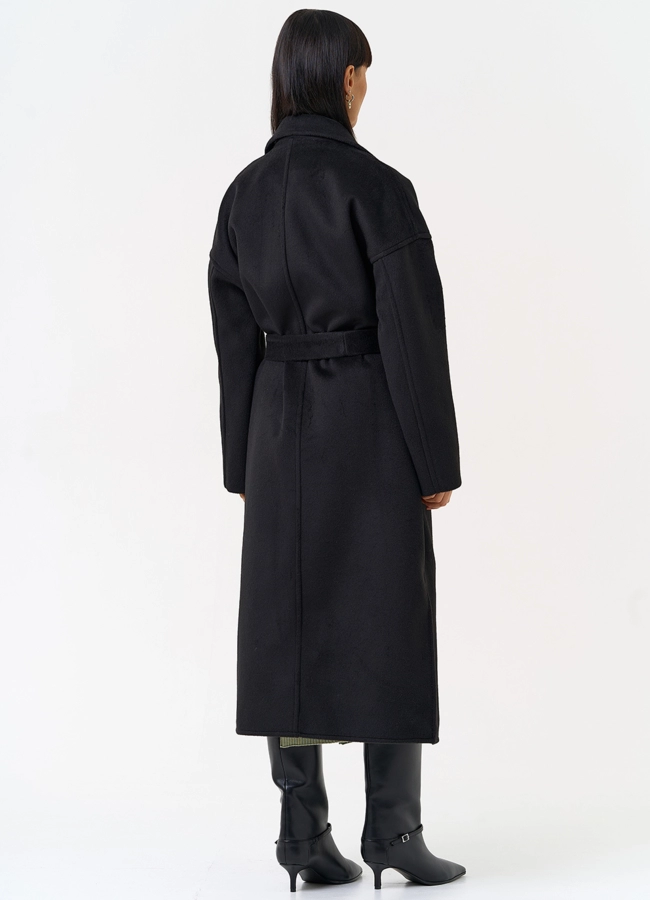 фото Женское двубортное пальто черного цвета модель № 31623